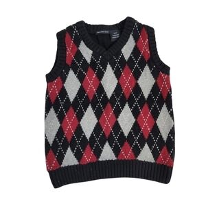 Calvin Klein Boys Black & Red Argyle Sweater Vest 2T